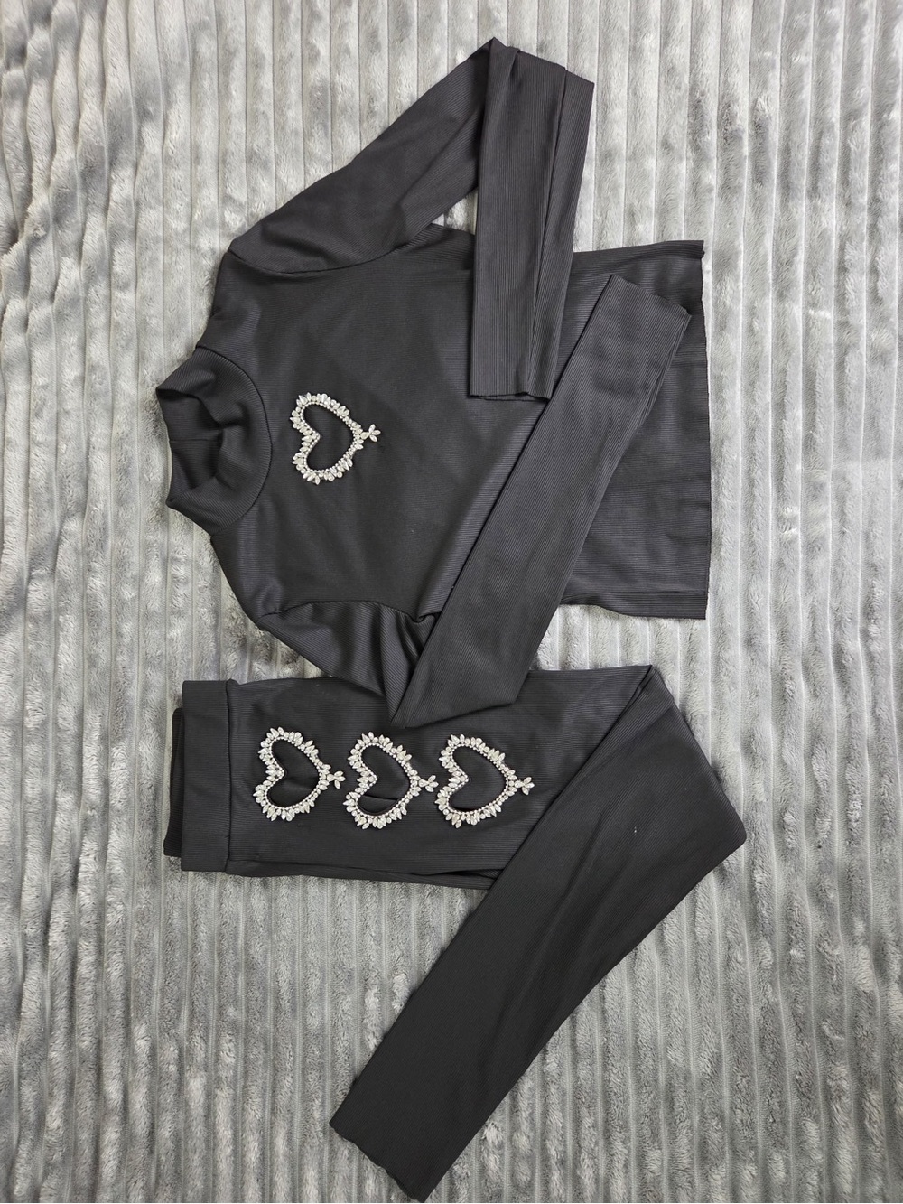 Black Embellished Heart Turtleneck Top & Legging Set